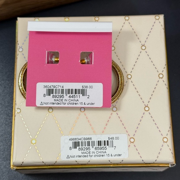 *NWT* Betsey Johnson Gold Glitter Pencil Hoop Earrings & Hinged Bracelet Set - Picture 4 of 6